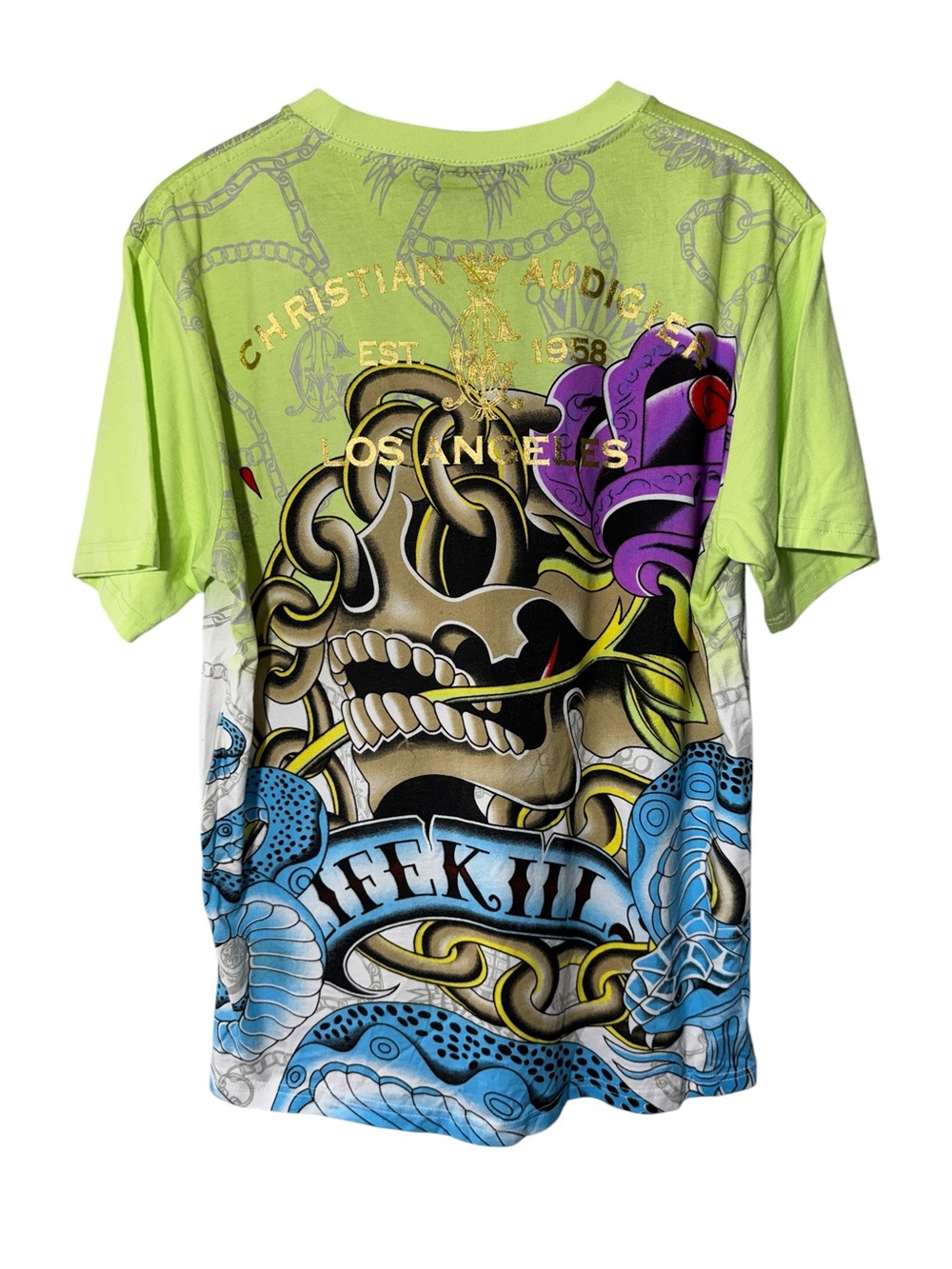 Christian Audigier Y2K Rhinestone Skull Snake Graphic Tee Women’s Large NWT - Picture 2 of 12